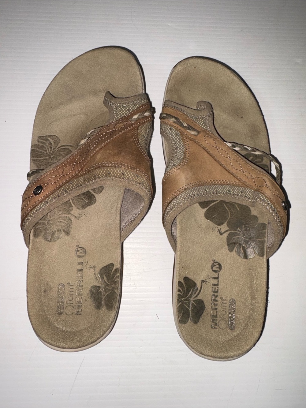 Merrell Women's Tan Brown Braided Leather Slide Sandals